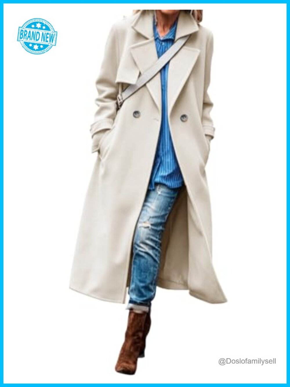 Women's Long Trench Coat Double Breasted Windproof Overcoat with Belt